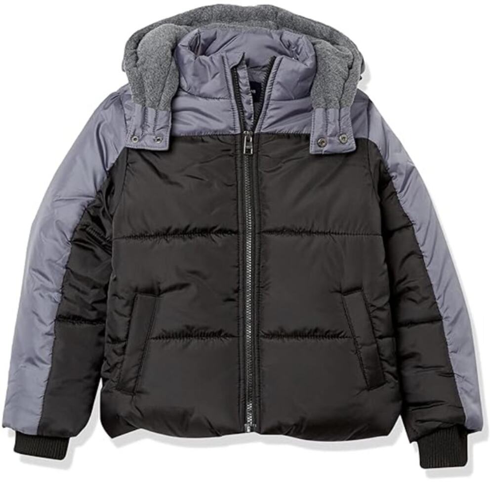 Calvin Klein Puffer Jacket Black Gray Hooded 3T Kids Warm Winter Coat Streetwear